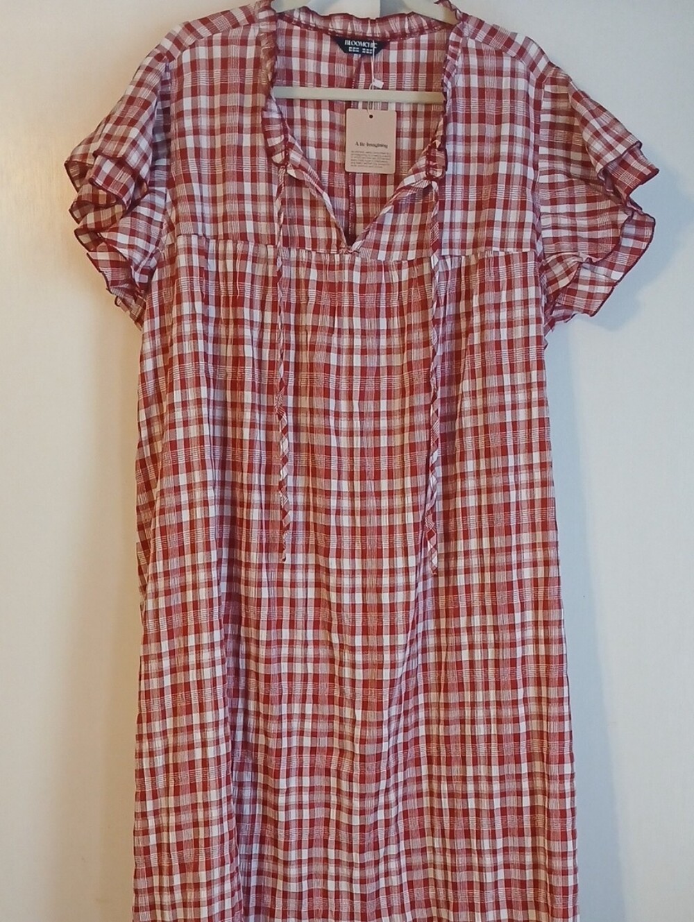 BloomChic Red & White Plaid Tie-Neck Ruffle Sleeve Casual Dress Size 22-24 (NWT)